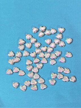 60 Iridescent Heart Rhinestone Gems - Multicolor Sparkle
